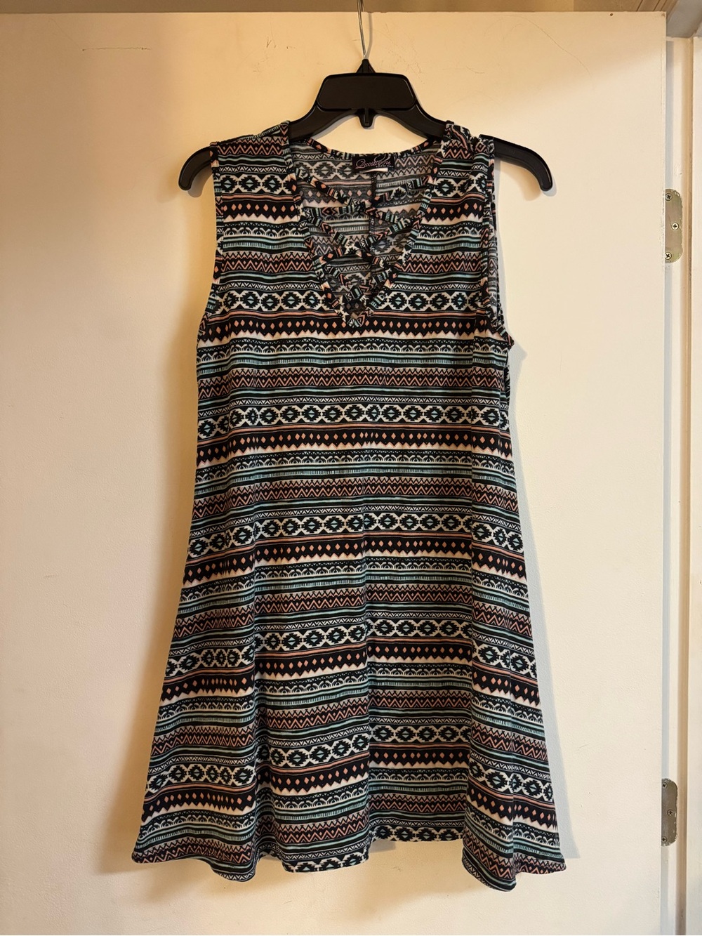 Questions by Say What? Striped Patterned Lace-Up Mini Dress